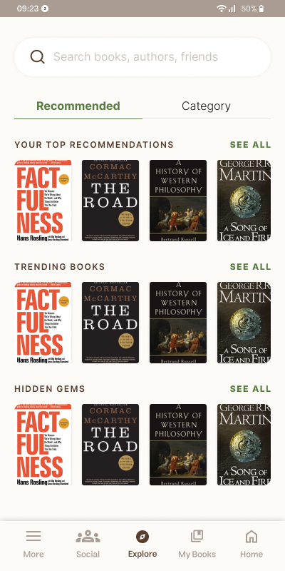 Goodreads Redesign — Explore — recommendations and categories