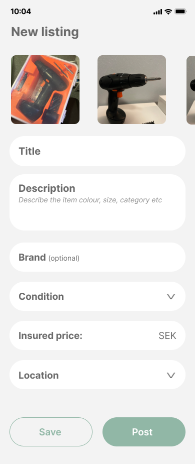 Sherry — Listing a tool — title, condition, insured price, location